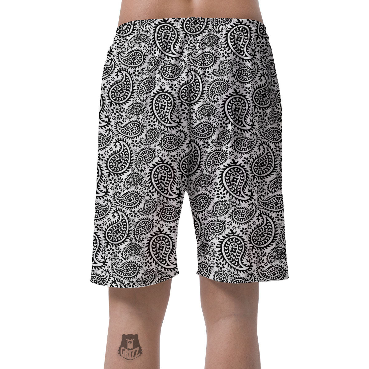 White And Black Paisley Print Pattern Men's Shorts-grizzshop