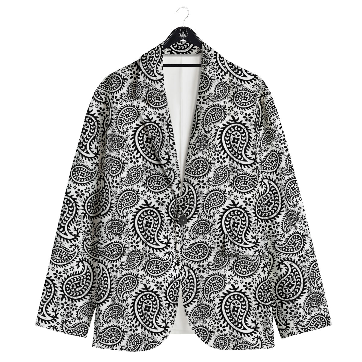 White And Black Paisley Print Pattern Men's Sport Coat-grizzshop
