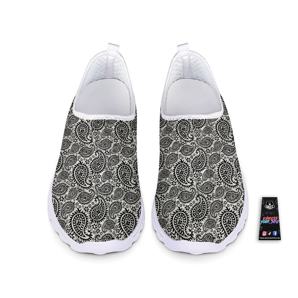 White And Black Paisley Print Pattern Nurse Shoes-grizzshop