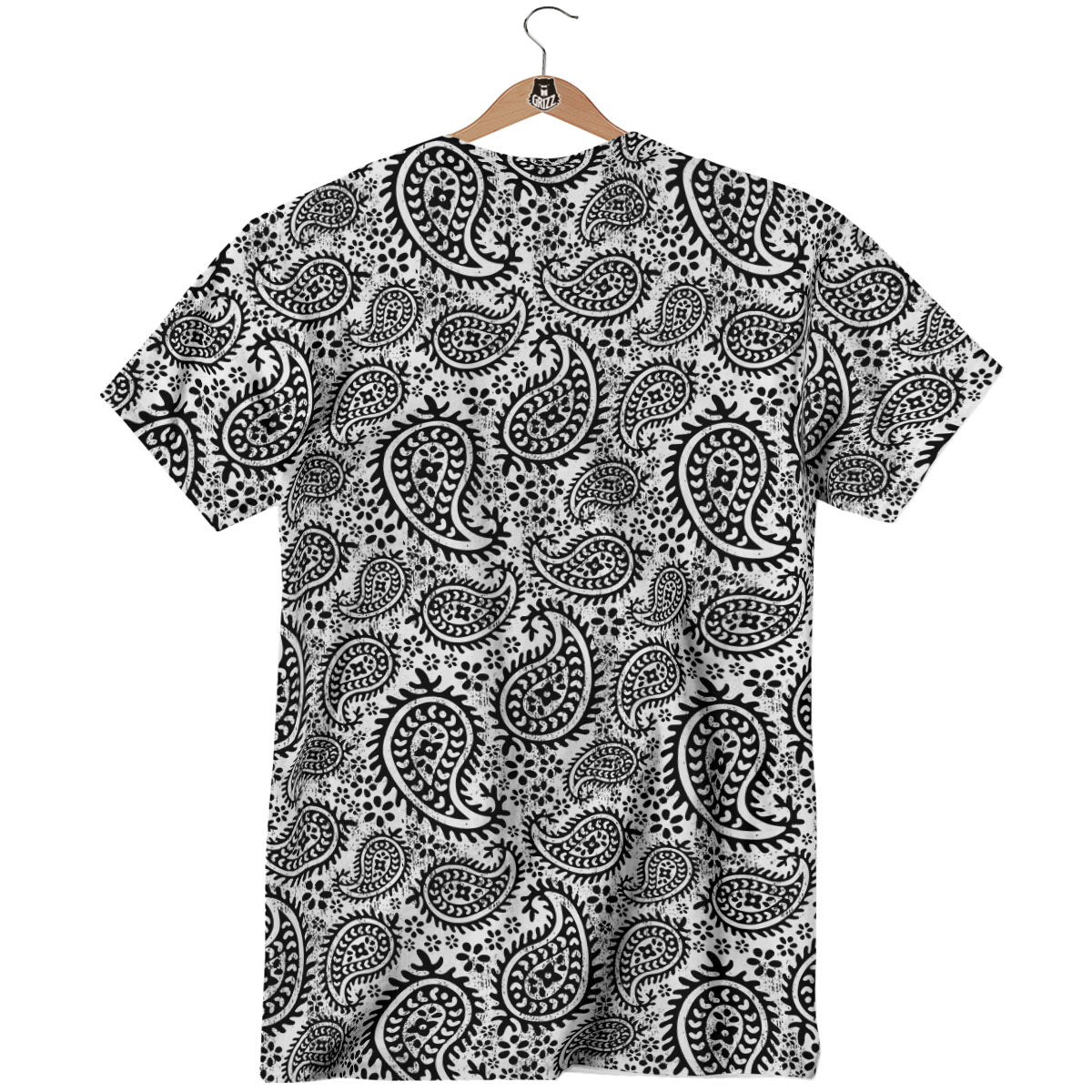 White And Black Paisley Print Pattern T-Shirt-grizzshop