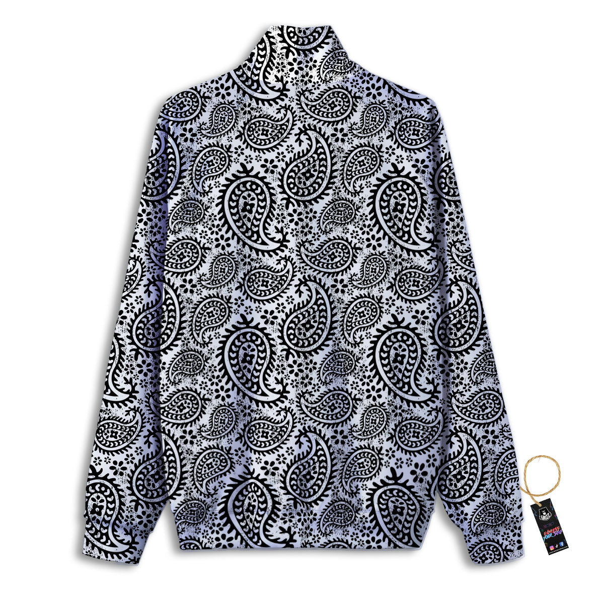 White And Black Paisley Print Pattern Track Jacket-grizzshop