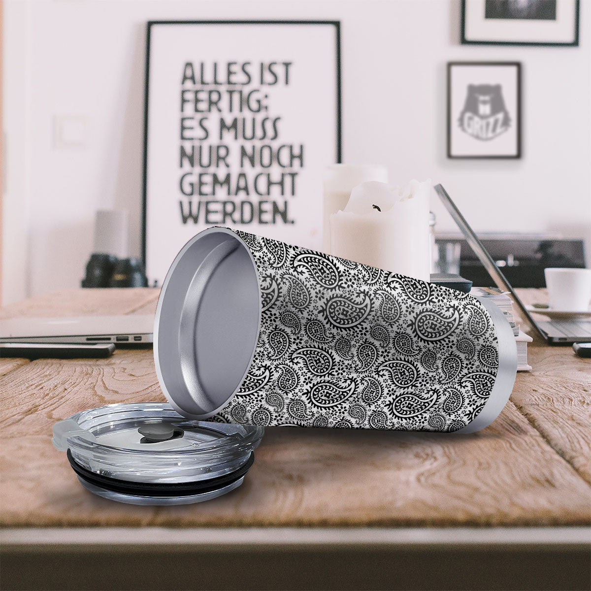 White And Black Paisley Print Pattern Tumbler-grizzshop