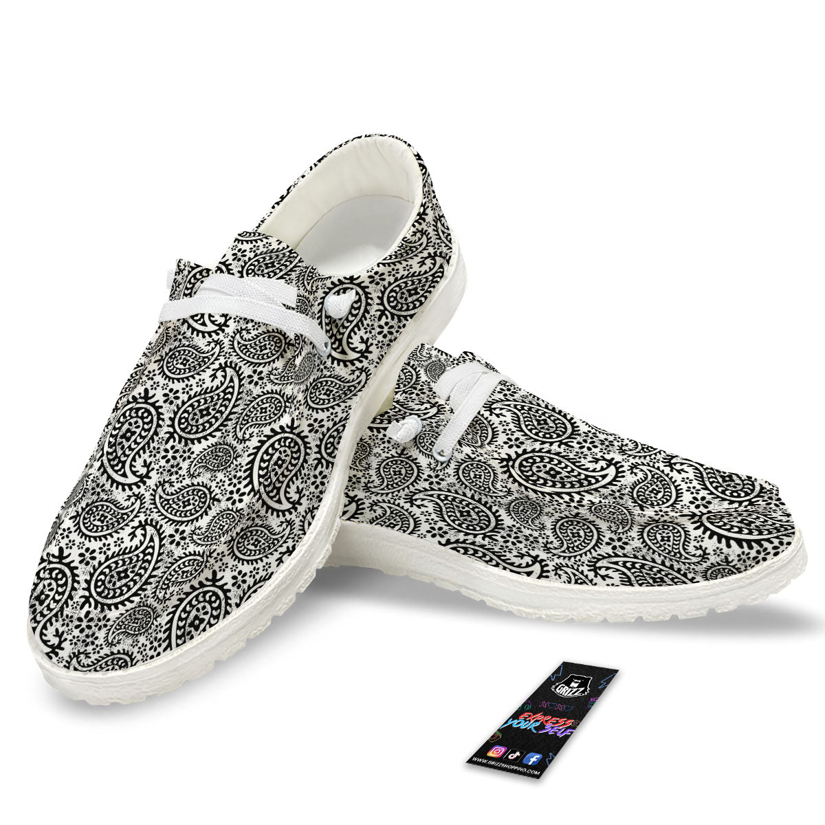 White And Black Paisley Print Pattern White Loafers-grizzshop