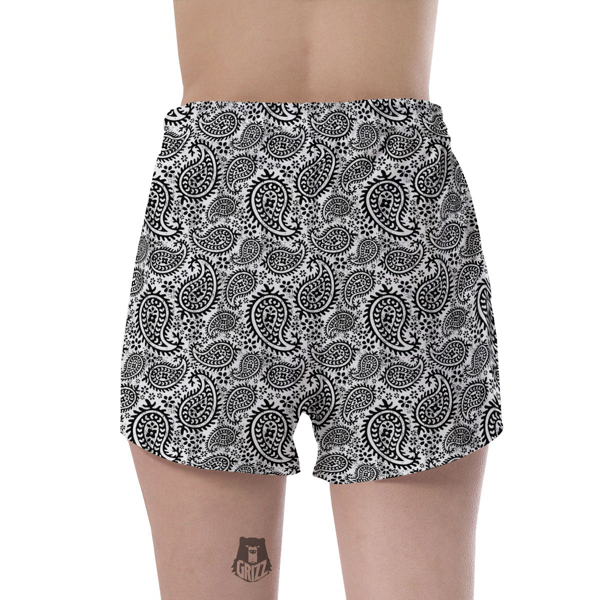 White And Black Paisley Print Pattern Women's Shorts-grizzshop