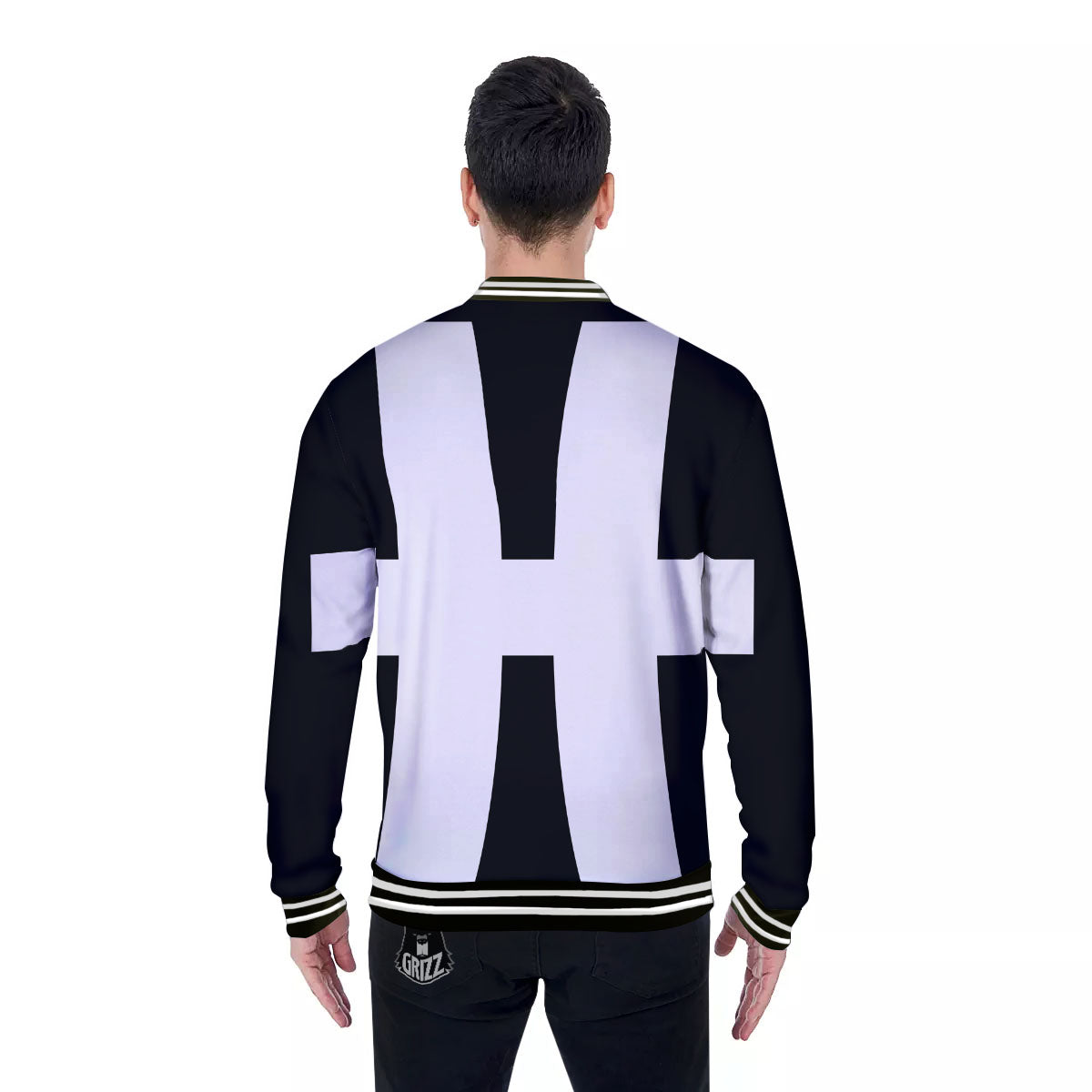 White And Black Pisces Sign Print Baseball Jacket-grizzshop
