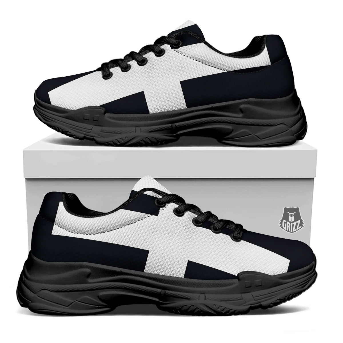 White And Black Pisces Sign Print Black Chunky Shoes-grizzshop