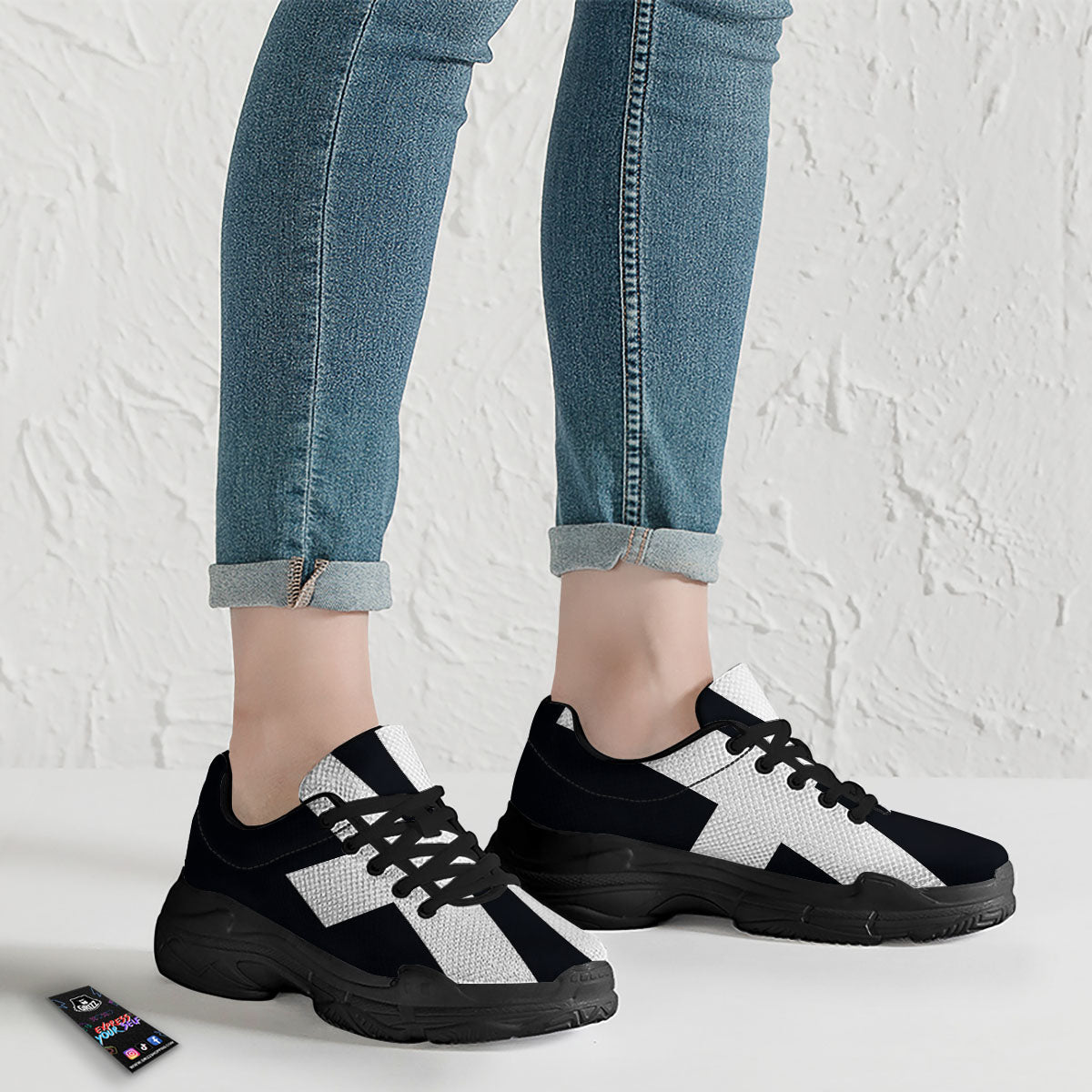 White And Black Pisces Sign Print Black Chunky Shoes-grizzshop