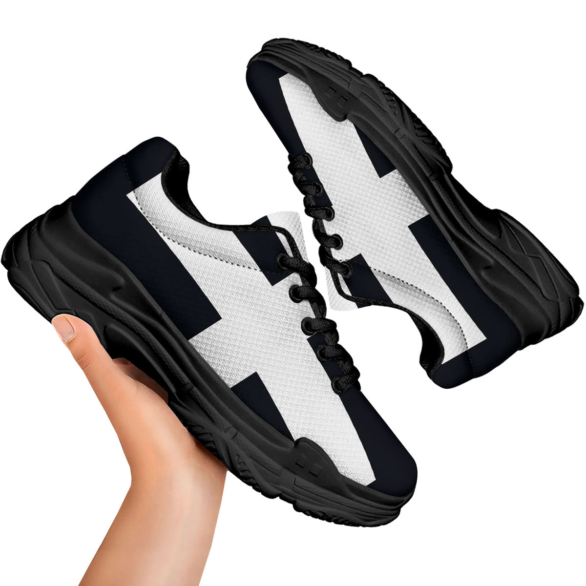 White And Black Pisces Sign Print Black Chunky Shoes-grizzshop