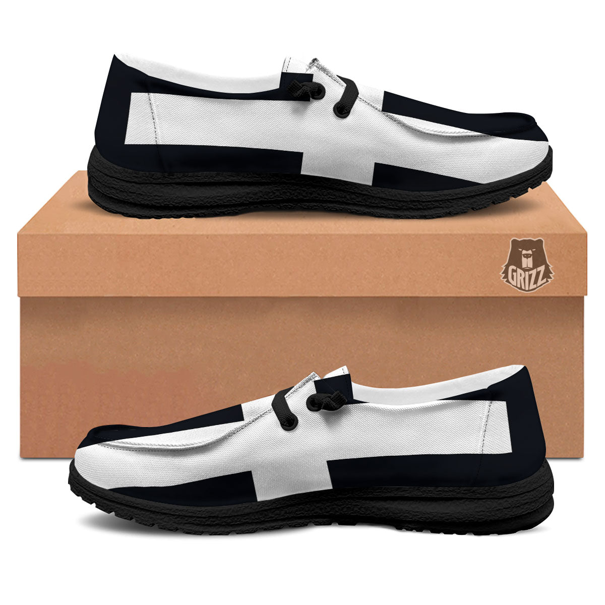 White And Black Pisces Sign Print Black Loafers-grizzshop