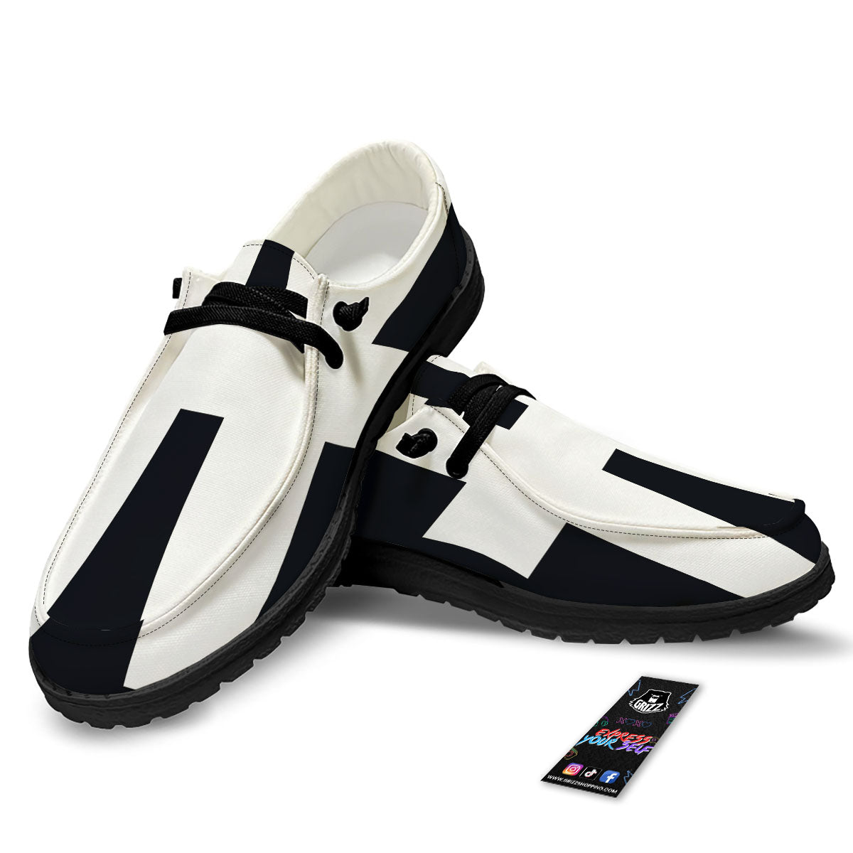 White And Black Pisces Sign Print Black Loafers-grizzshop