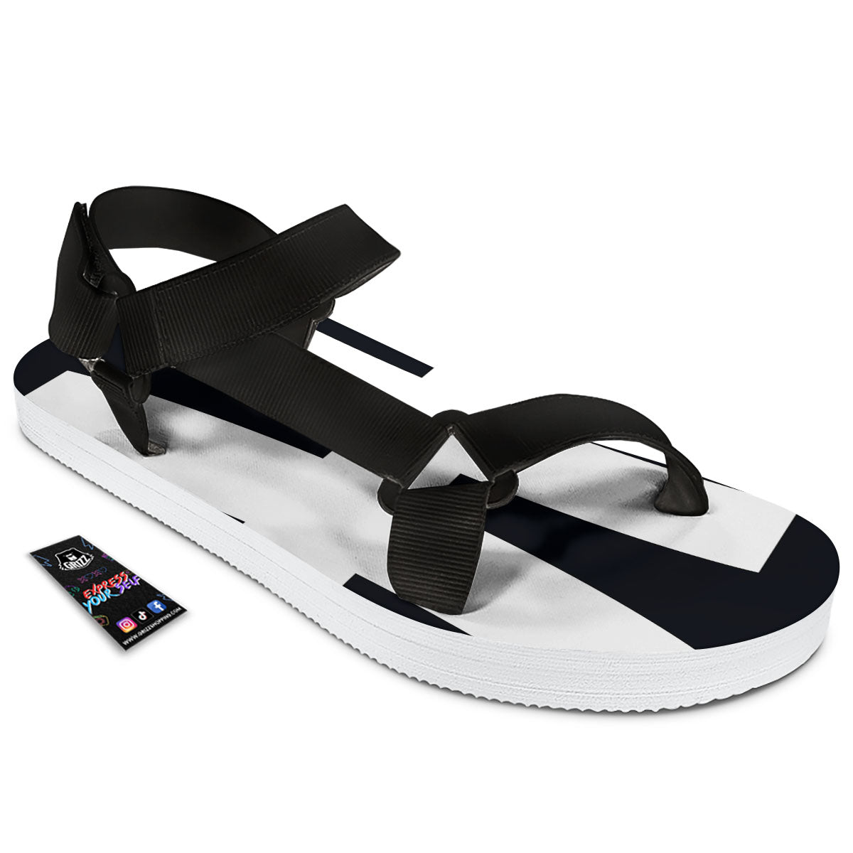 White And Black Pisces Sign Print Black Open Toe Sandals-grizzshop