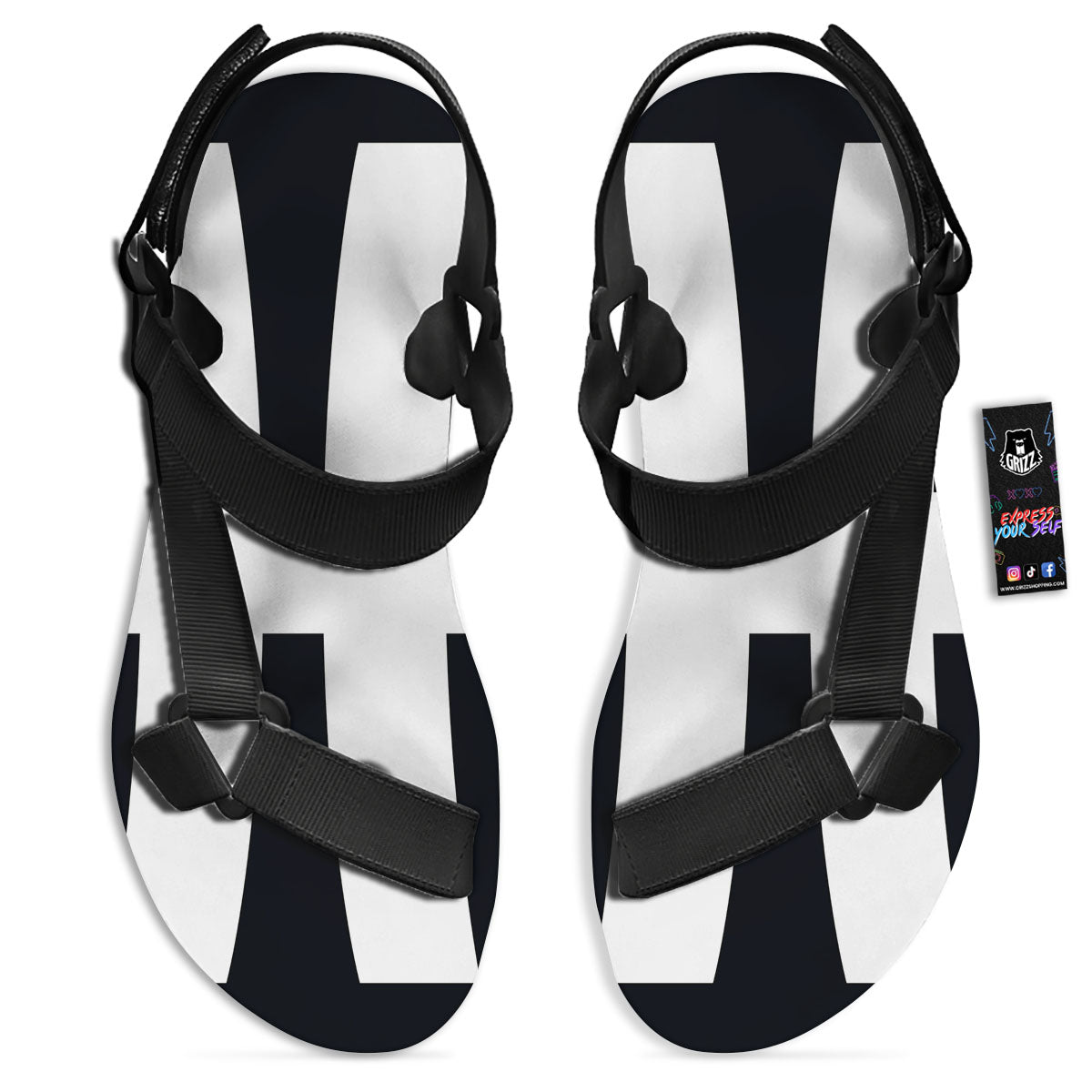 White And Black Pisces Sign Print Black Open Toe Sandals-grizzshop