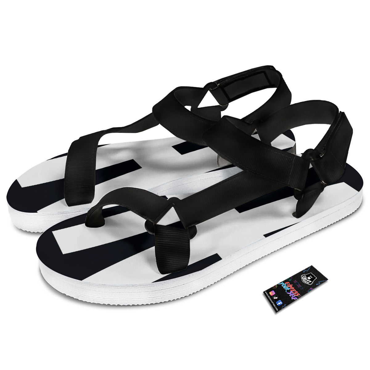 White And Black Pisces Sign Print Black Open Toe Sandals-grizzshop