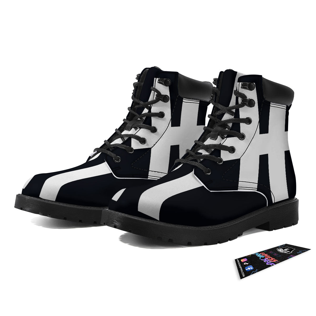White And Black Pisces Sign Print Boots-grizzshop