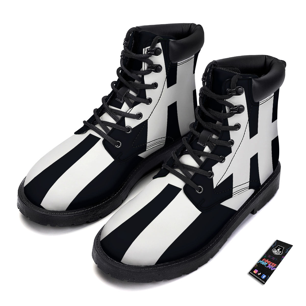 White And Black Pisces Sign Print Boots-grizzshop