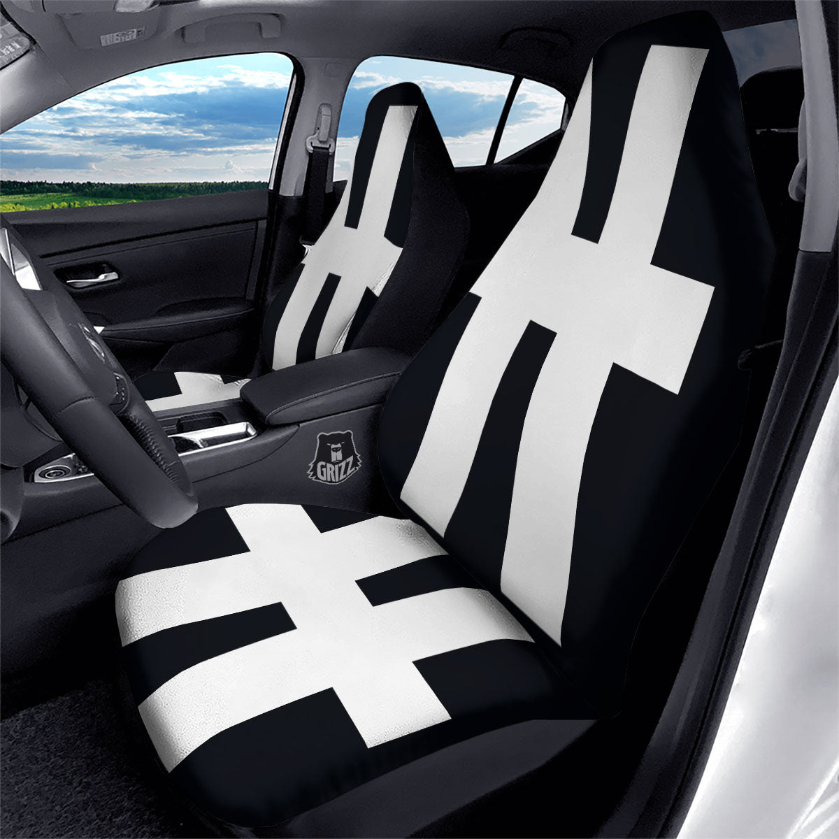 White And Black Pisces Sign Print Car Seat Covers-grizzshop