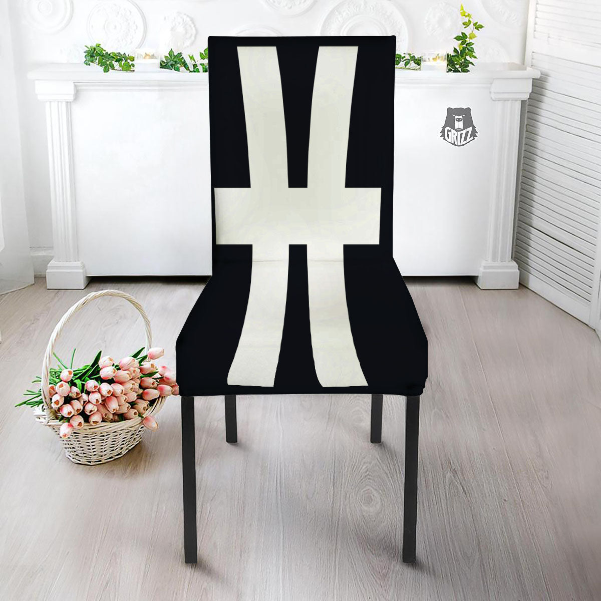 White And Black Pisces Sign Print Dining Chair Slipcover-grizzshop