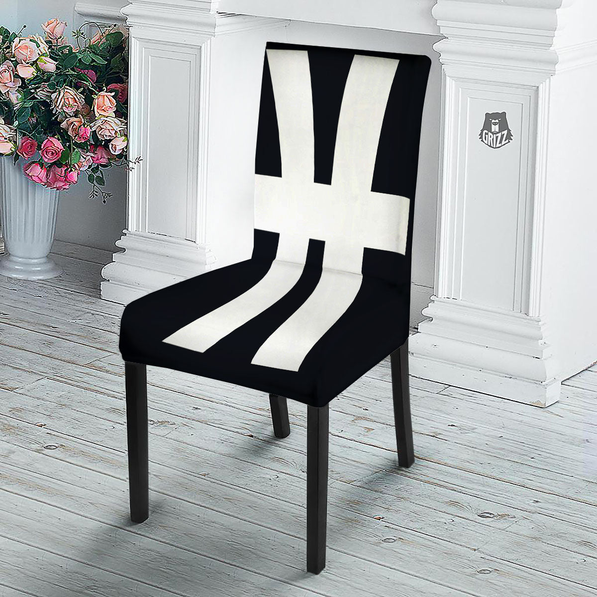White And Black Pisces Sign Print Dining Chair Slipcover-grizzshop
