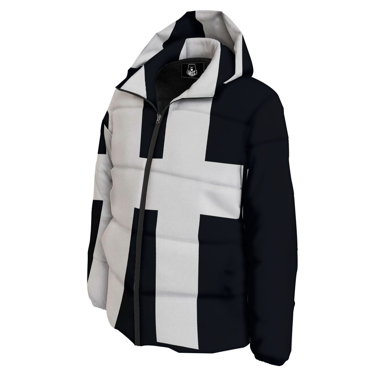 White And Black Pisces Sign Print Down Jacket-grizzshop