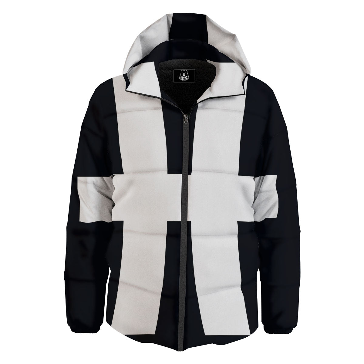 White And Black Pisces Sign Print Down Jacket-grizzshop