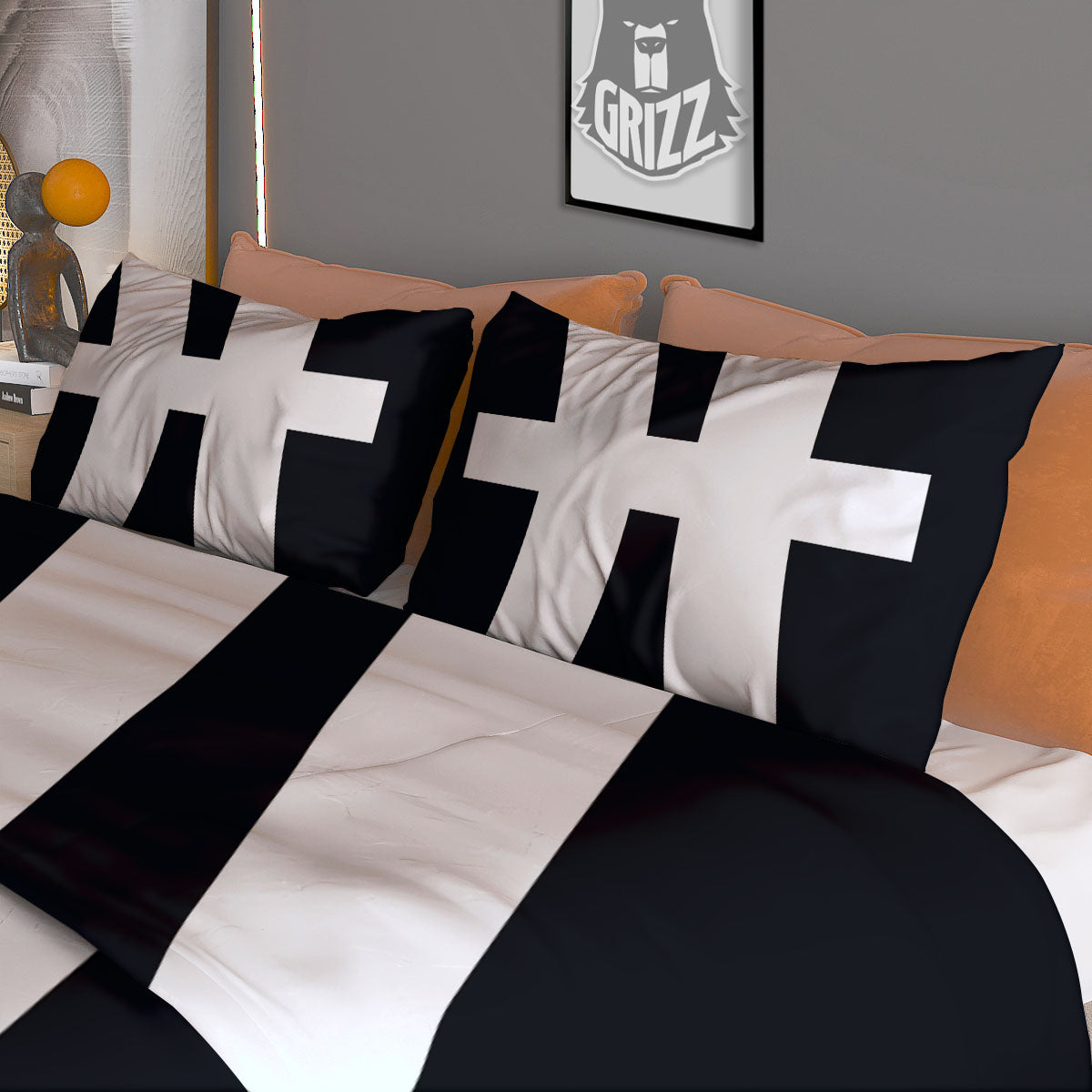 White And Black Pisces Sign Print Duvet Cover Bedding Set