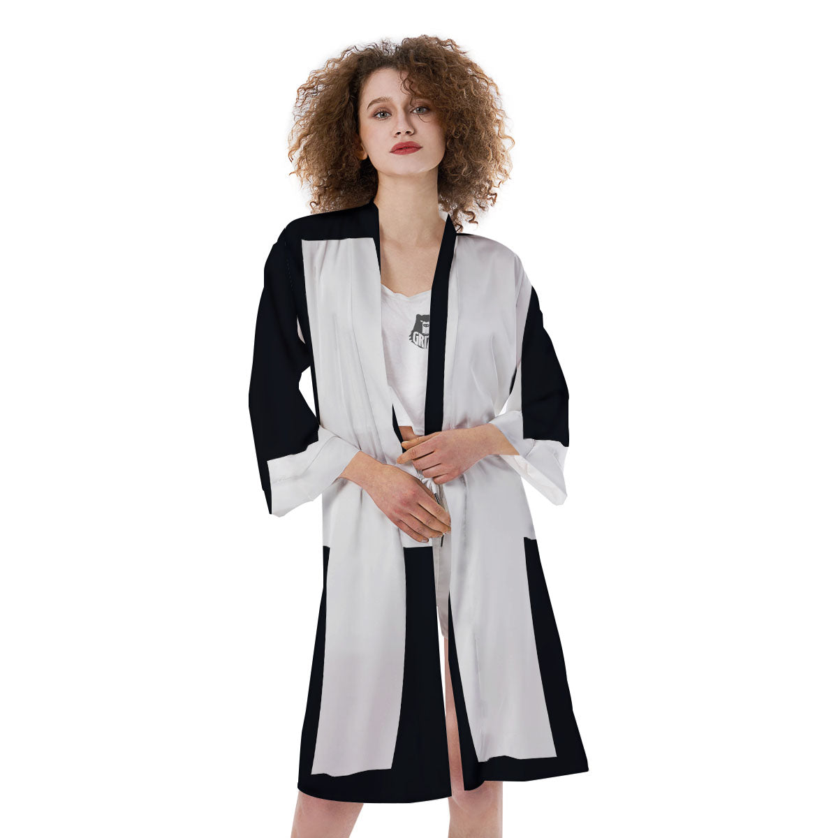 White And Black Pisces Sign Print Kimono-grizzshop