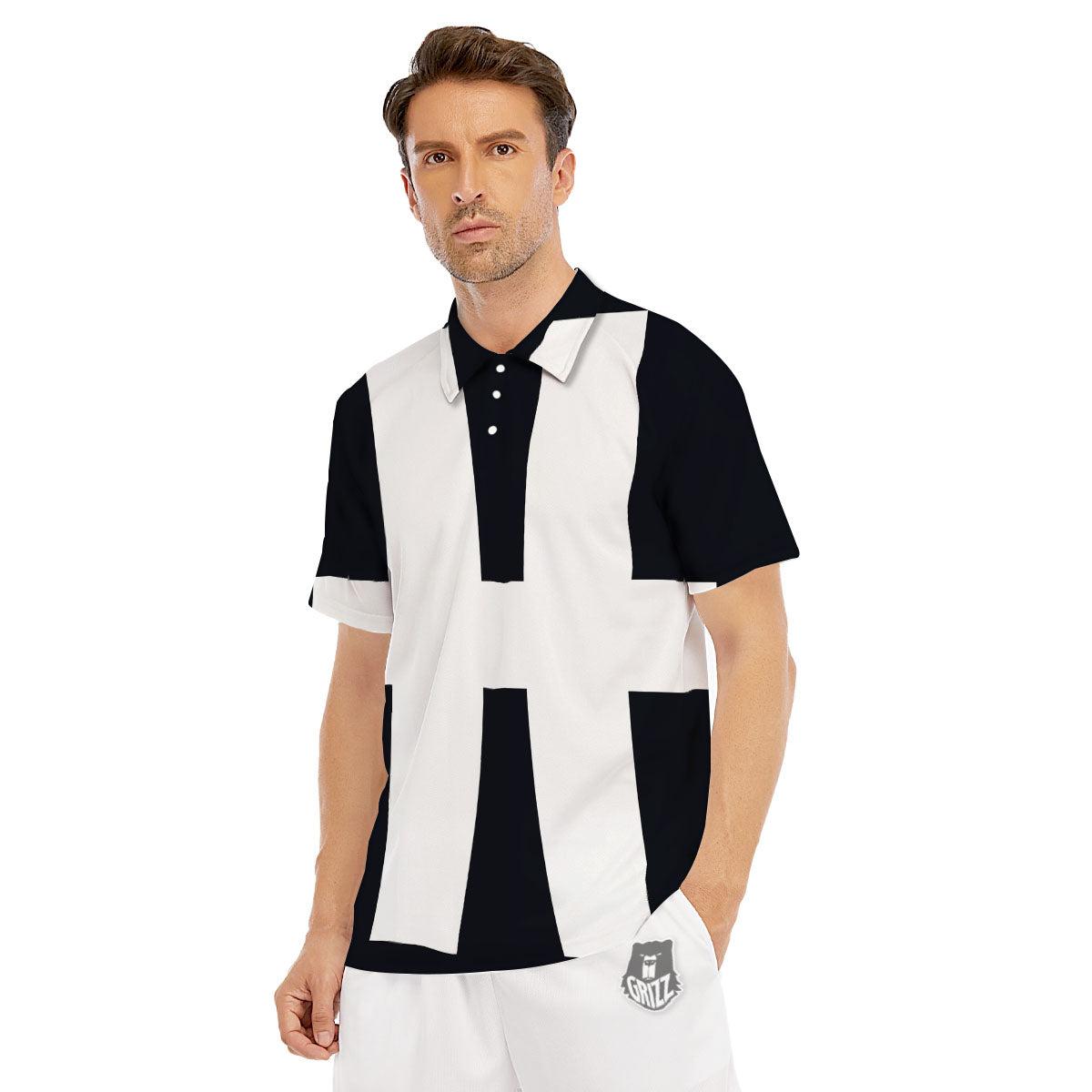 White And Black Pisces Sign Print Men's Golf Shirts-grizzshop
