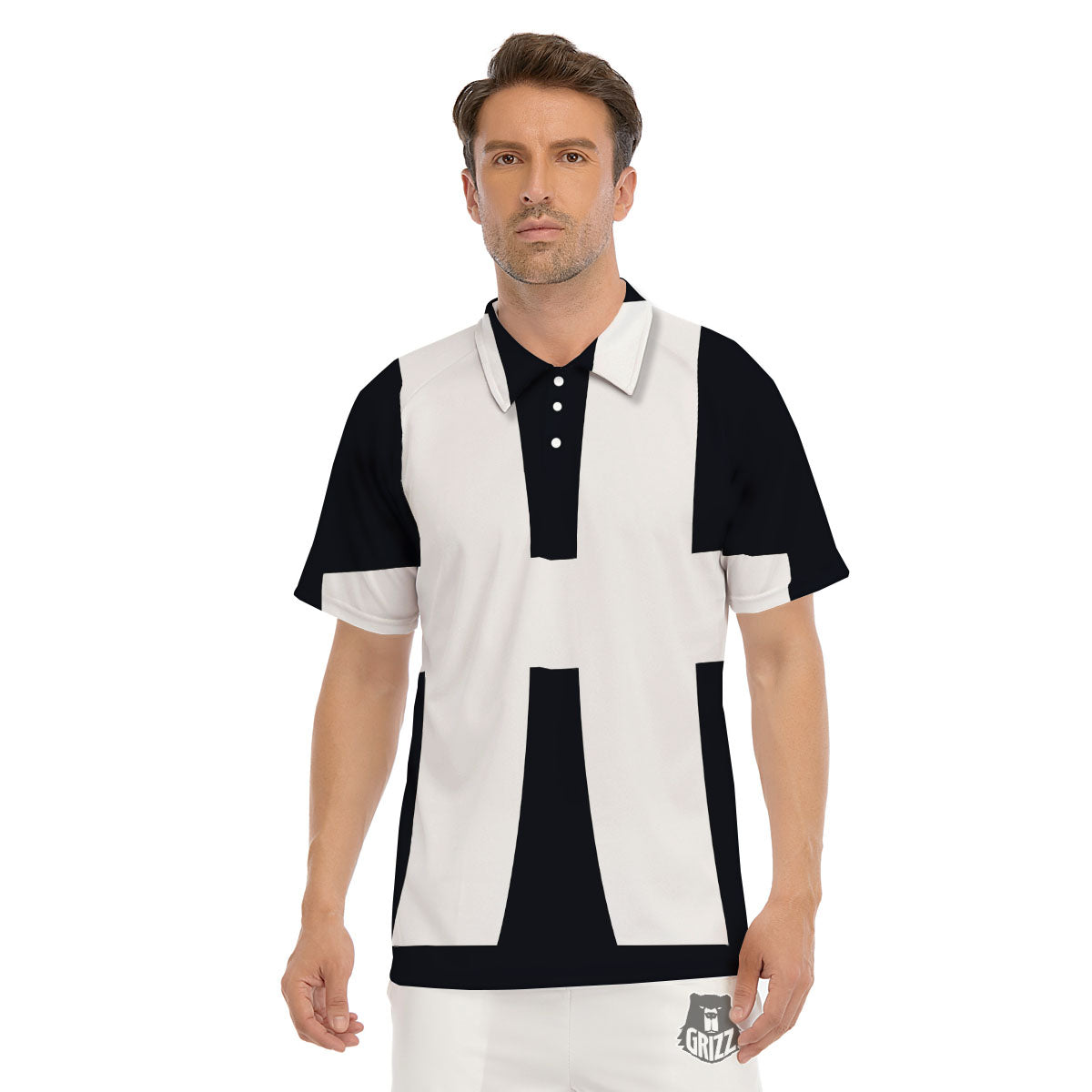 White And Black Pisces Sign Print Men's Golf Shirts-grizzshop