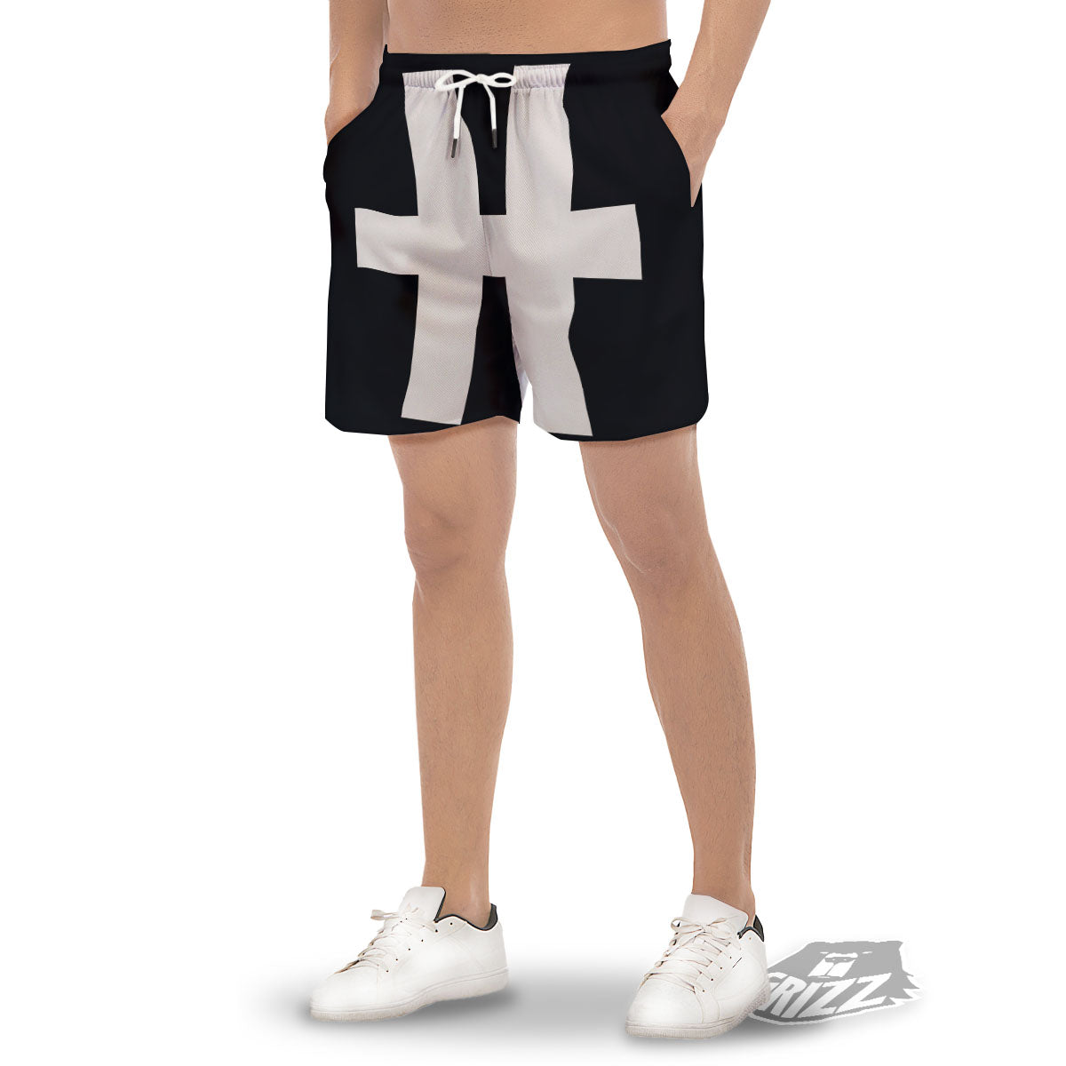 White And Black Pisces Sign Print Men's Gym Shorts-grizzshop