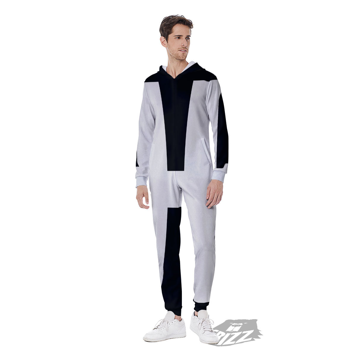 White And Black Pisces Sign Print Men's Jumpsuit-grizzshop