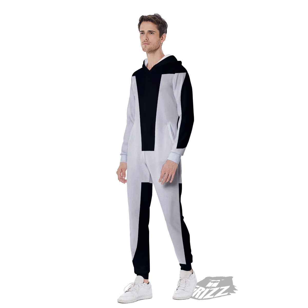 White And Black Pisces Sign Print Men's Jumpsuit-grizzshop