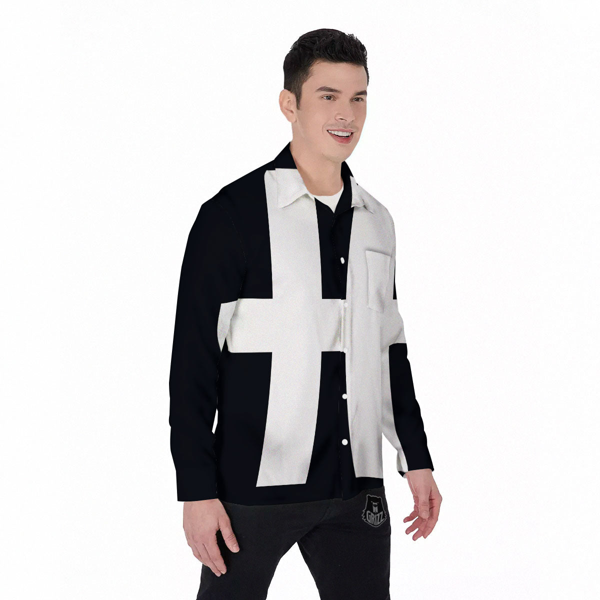White And Black Pisces Sign Print Men's Long Sleeve Shirts-grizzshop