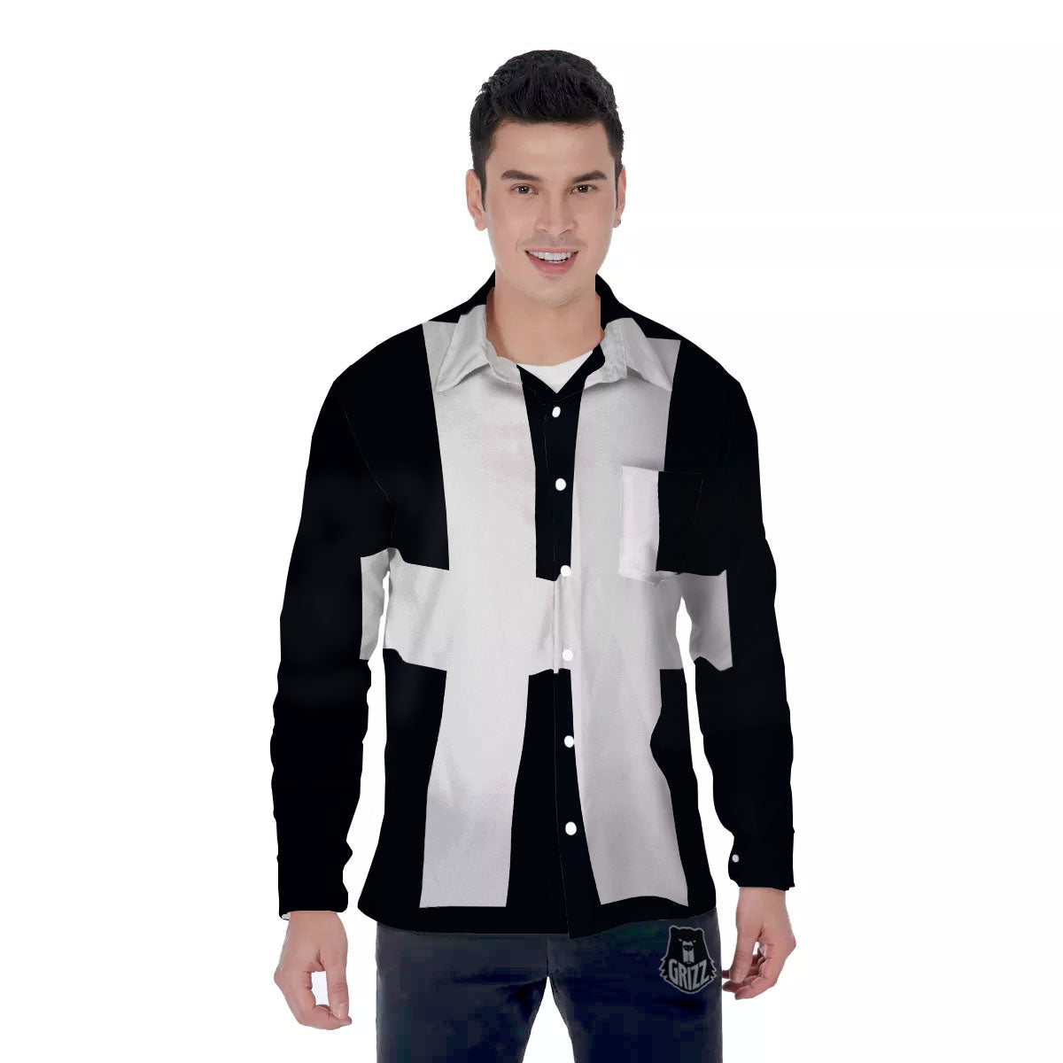 White And Black Pisces Sign Print Men's Long Sleeve Shirts-grizzshop