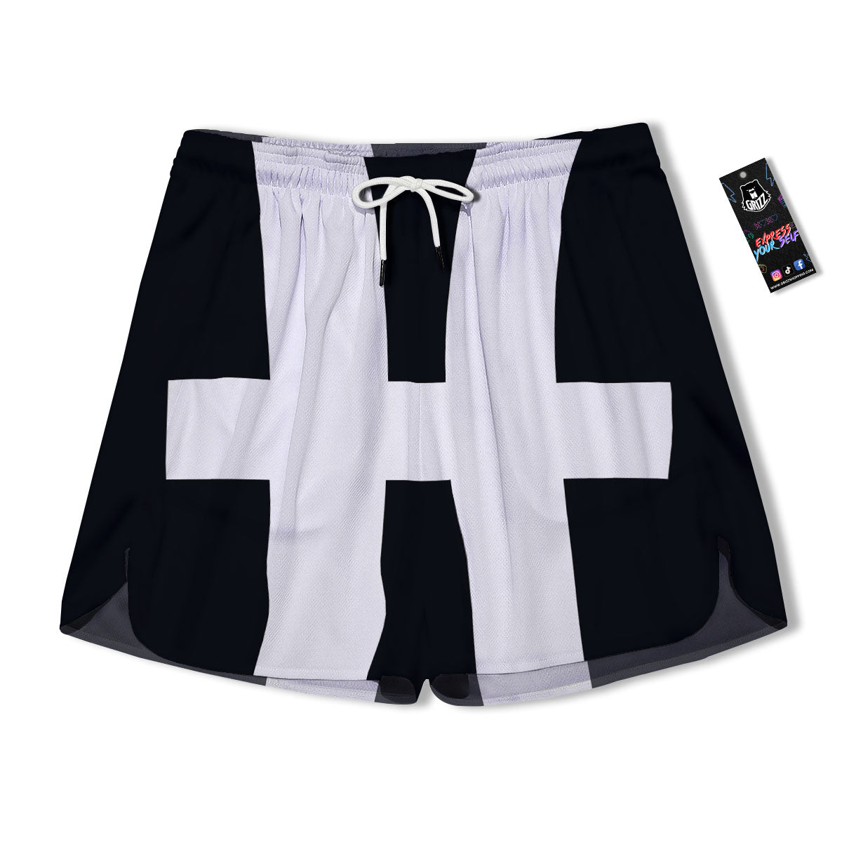 White And Black Pisces Sign Print Men's Running Shorts-grizzshop