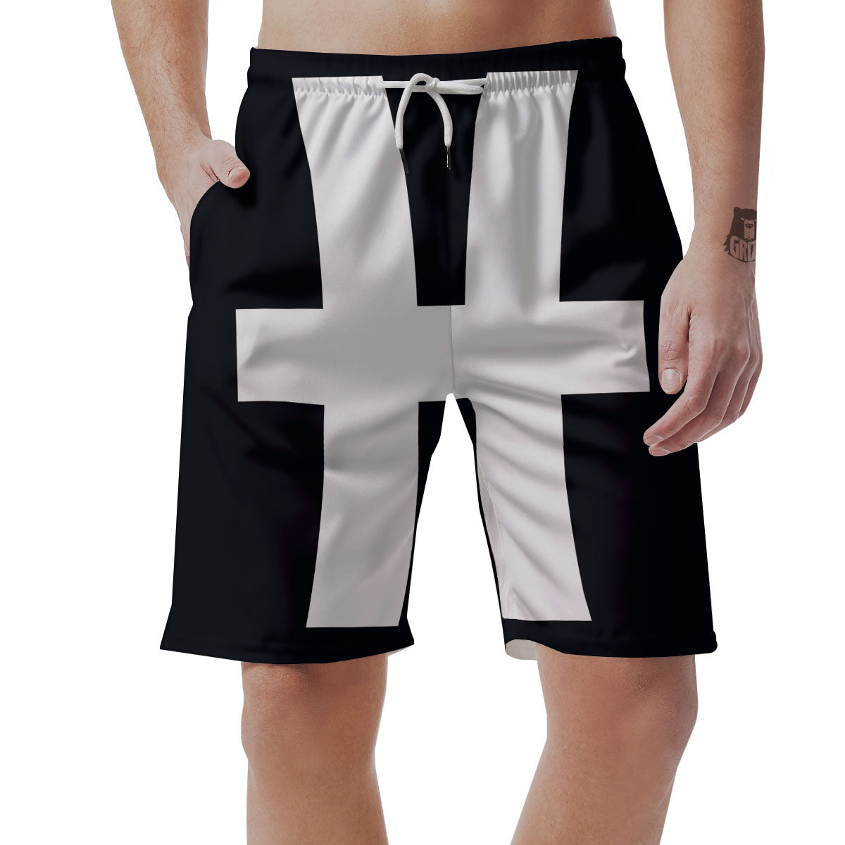 White And Black Pisces Sign Print Men's Shorts-grizzshop
