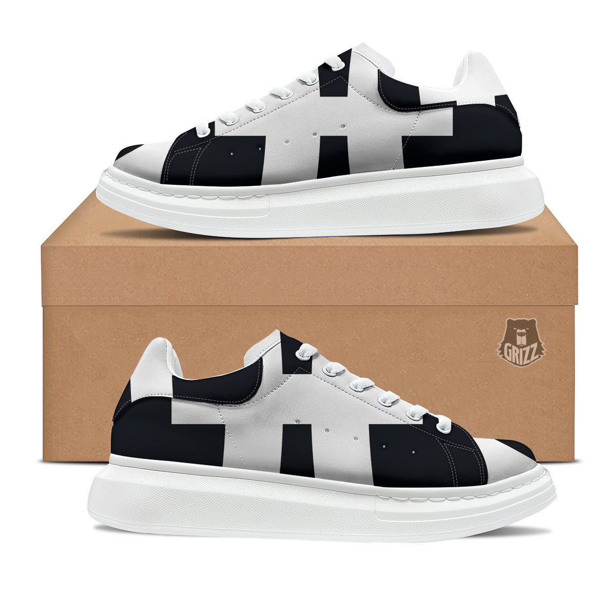 White And Black Pisces Sign Print Platform Shoes-grizzshop