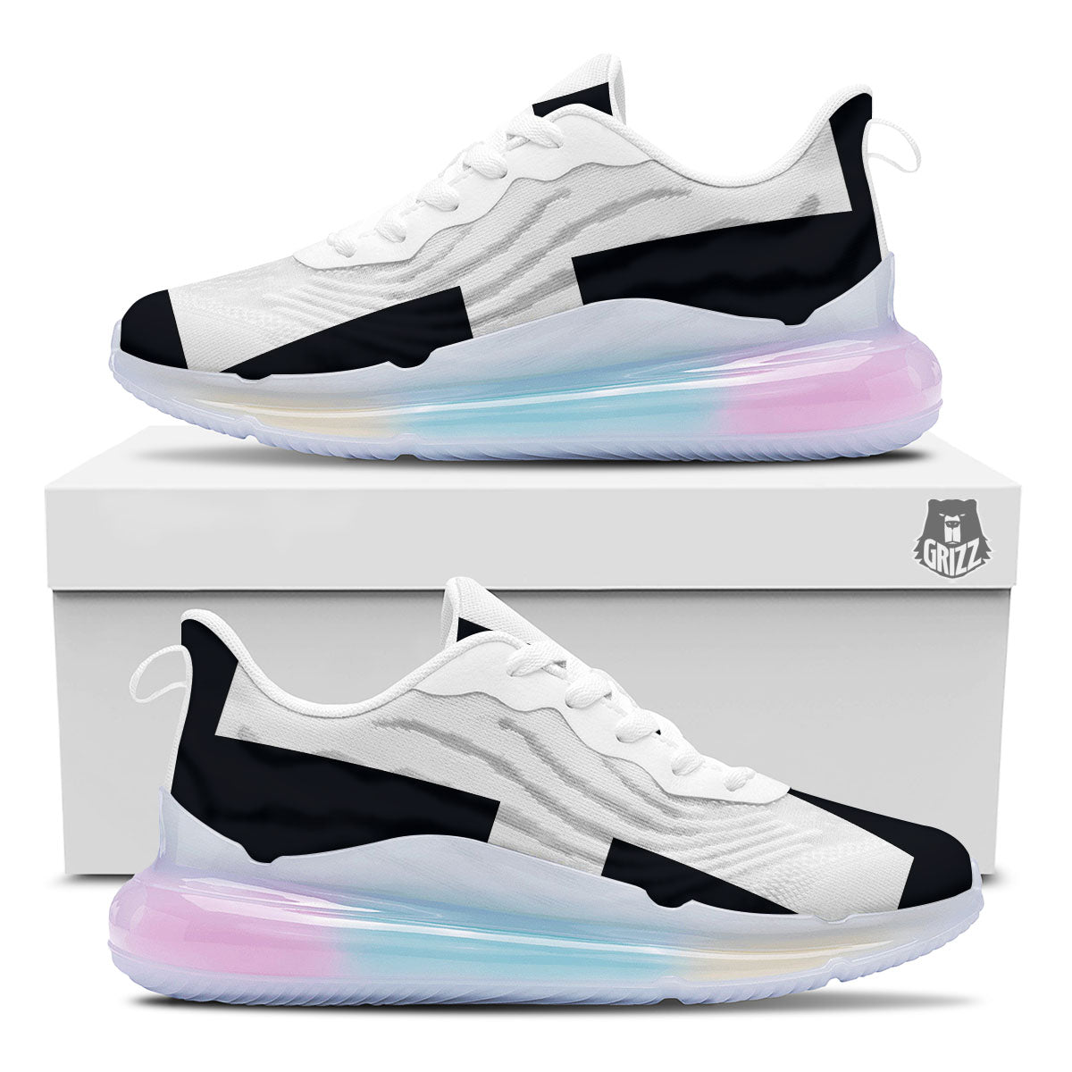 White And Black Pisces Sign Print Running Sneakers-grizzshop