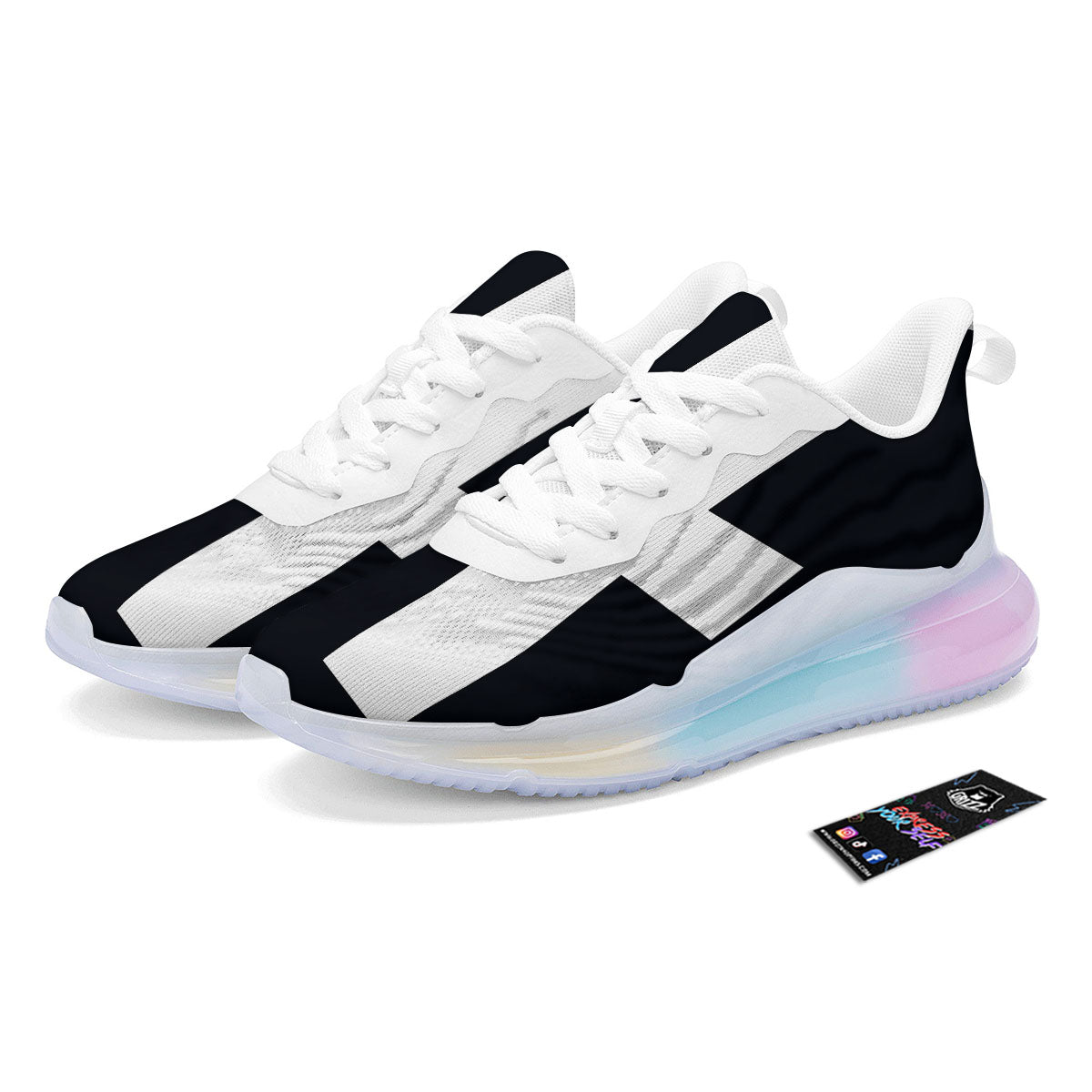 White And Black Pisces Sign Print Running Sneakers-grizzshop