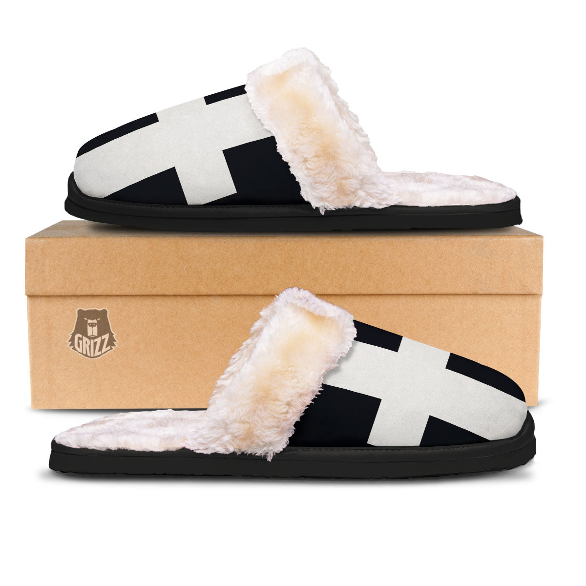 White And Black Pisces Sign Print Slippers-grizzshop