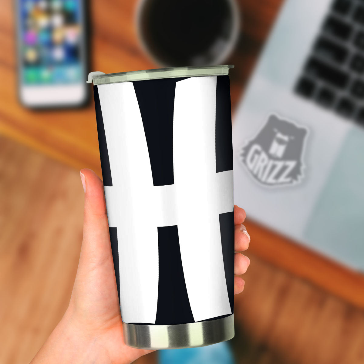 White And Black Pisces Sign Print Tumbler-grizzshop