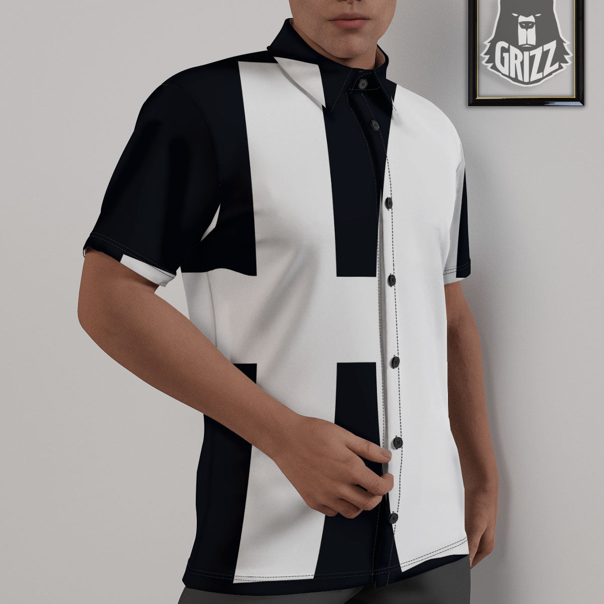 White And Black Pisces Sign Print Untucked Shirts-grizzshop