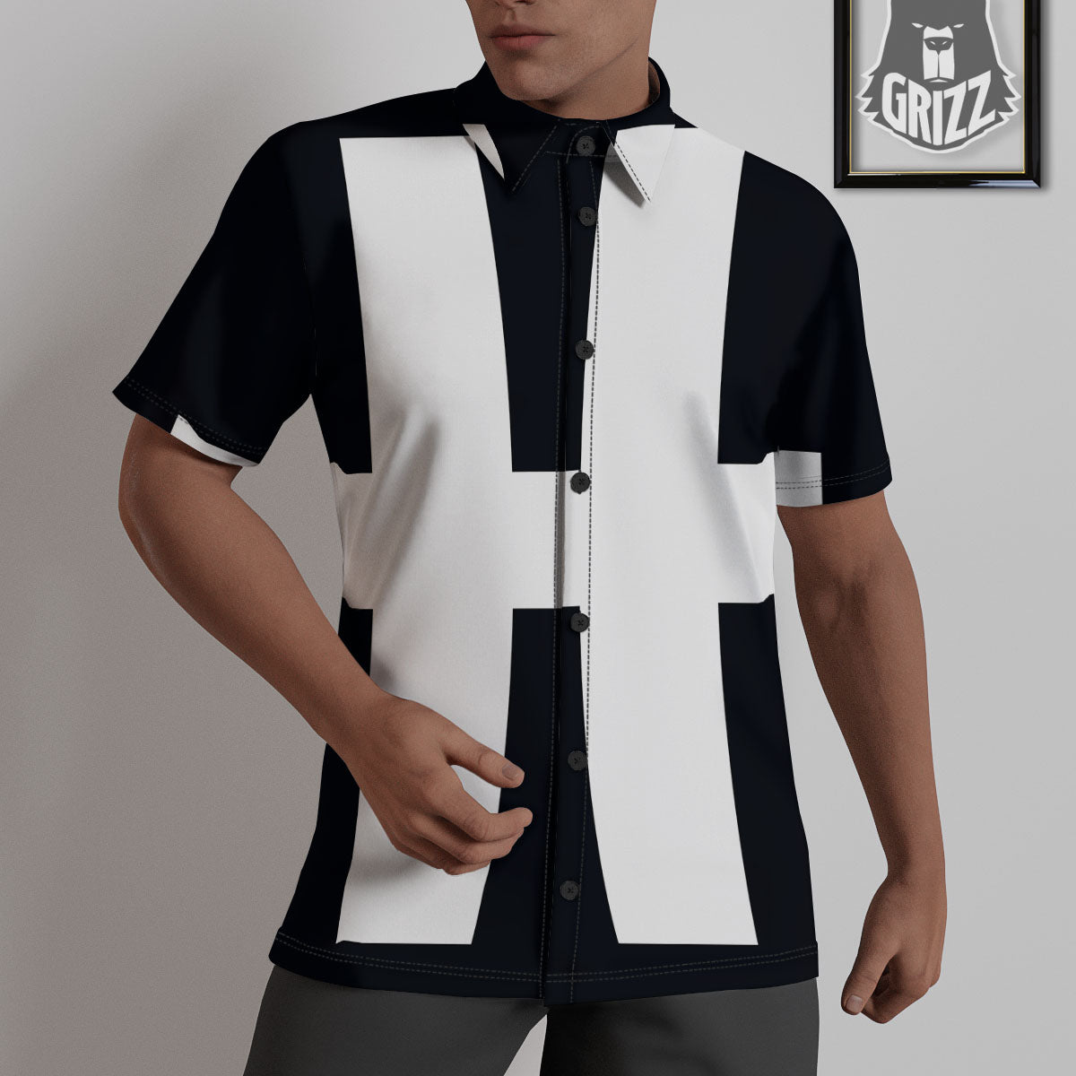 White And Black Pisces Sign Print Untucked Shirts-grizzshop