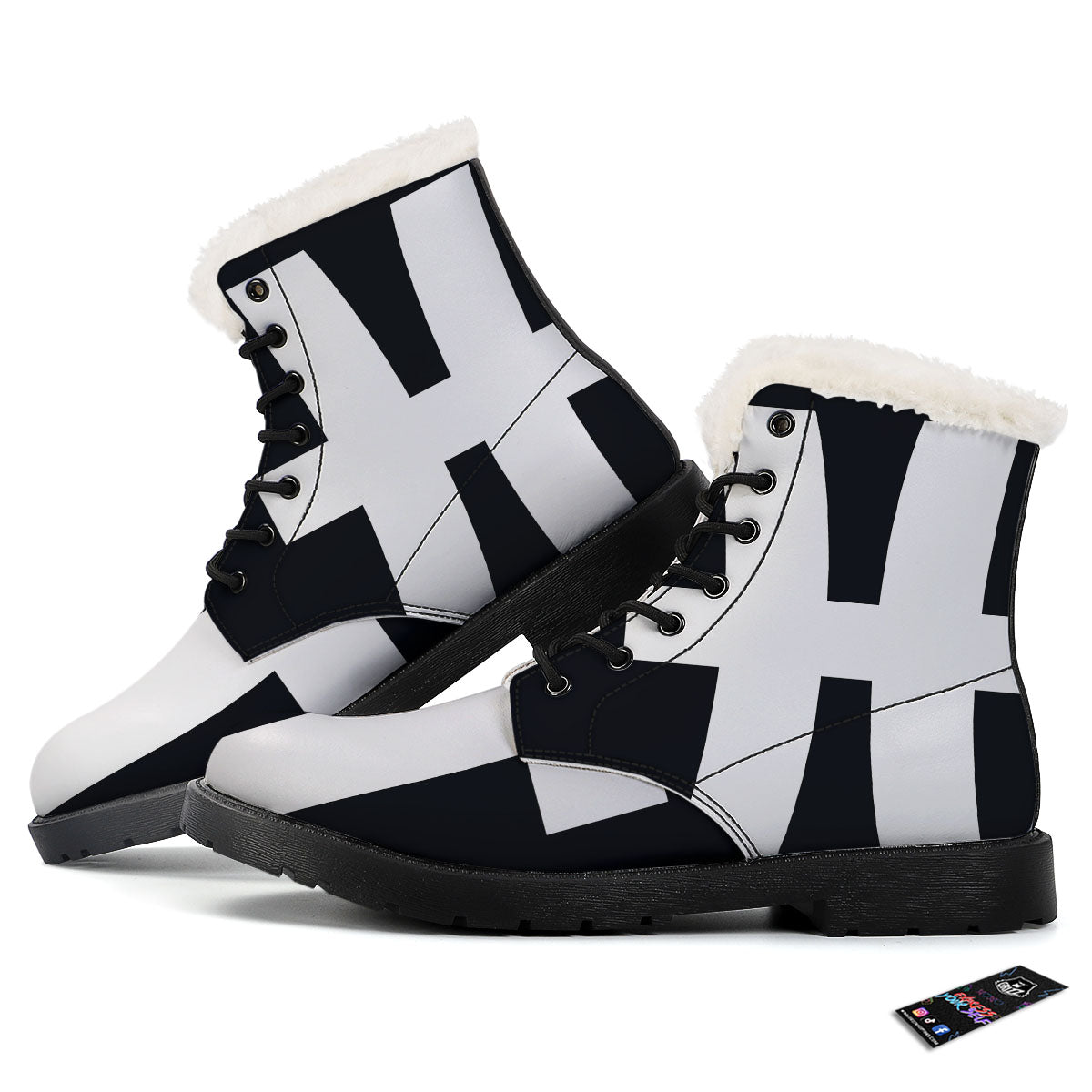 White And Black Pisces Sign Print Winter Boots-grizzshop