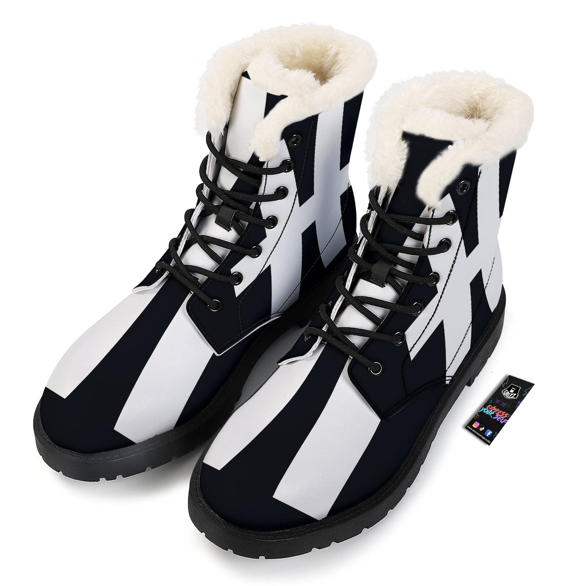 White And Black Pisces Sign Print Winter Boots-grizzshop