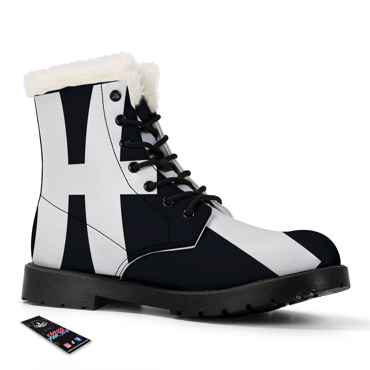 White And Black Pisces Sign Print Winter Boots-grizzshop