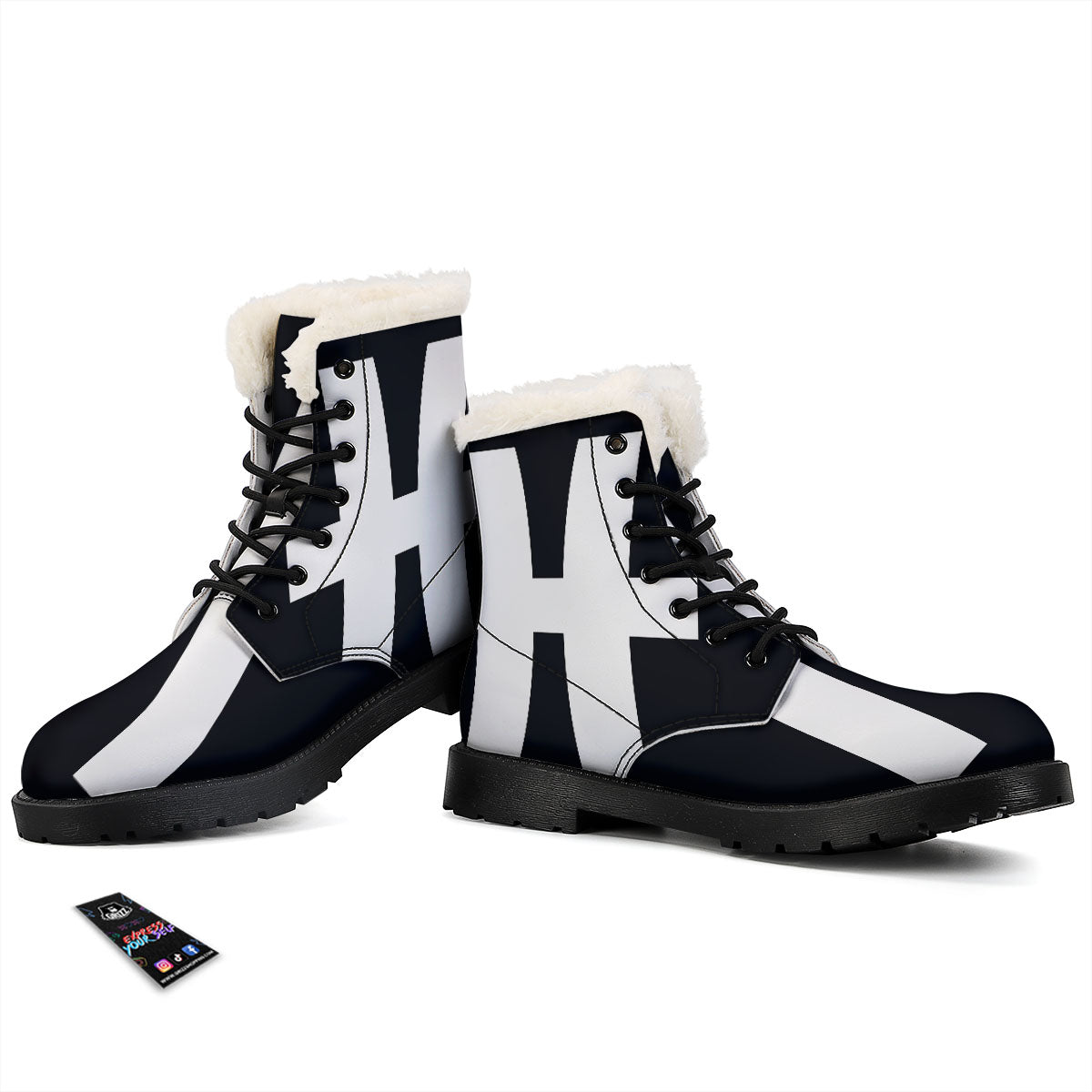 White And Black Pisces Sign Print Winter Boots-grizzshop