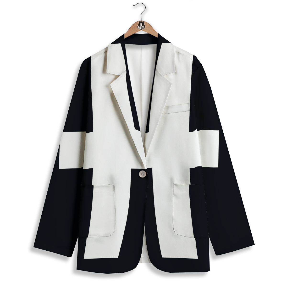 White And Black Pisces Sign Print Women's Blazer-grizzshop