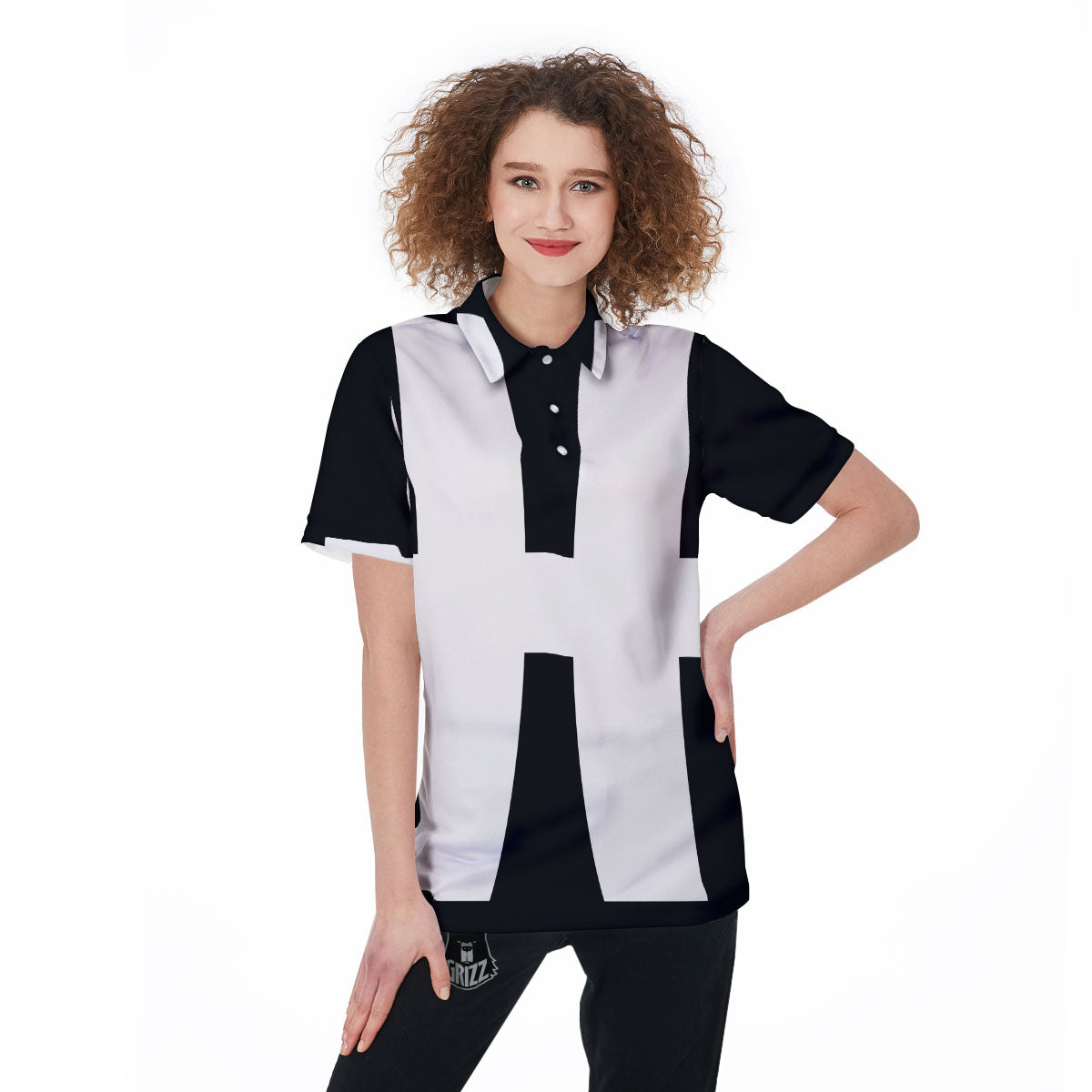 White And Black Pisces Sign Print Women's Golf Shirts-grizzshop