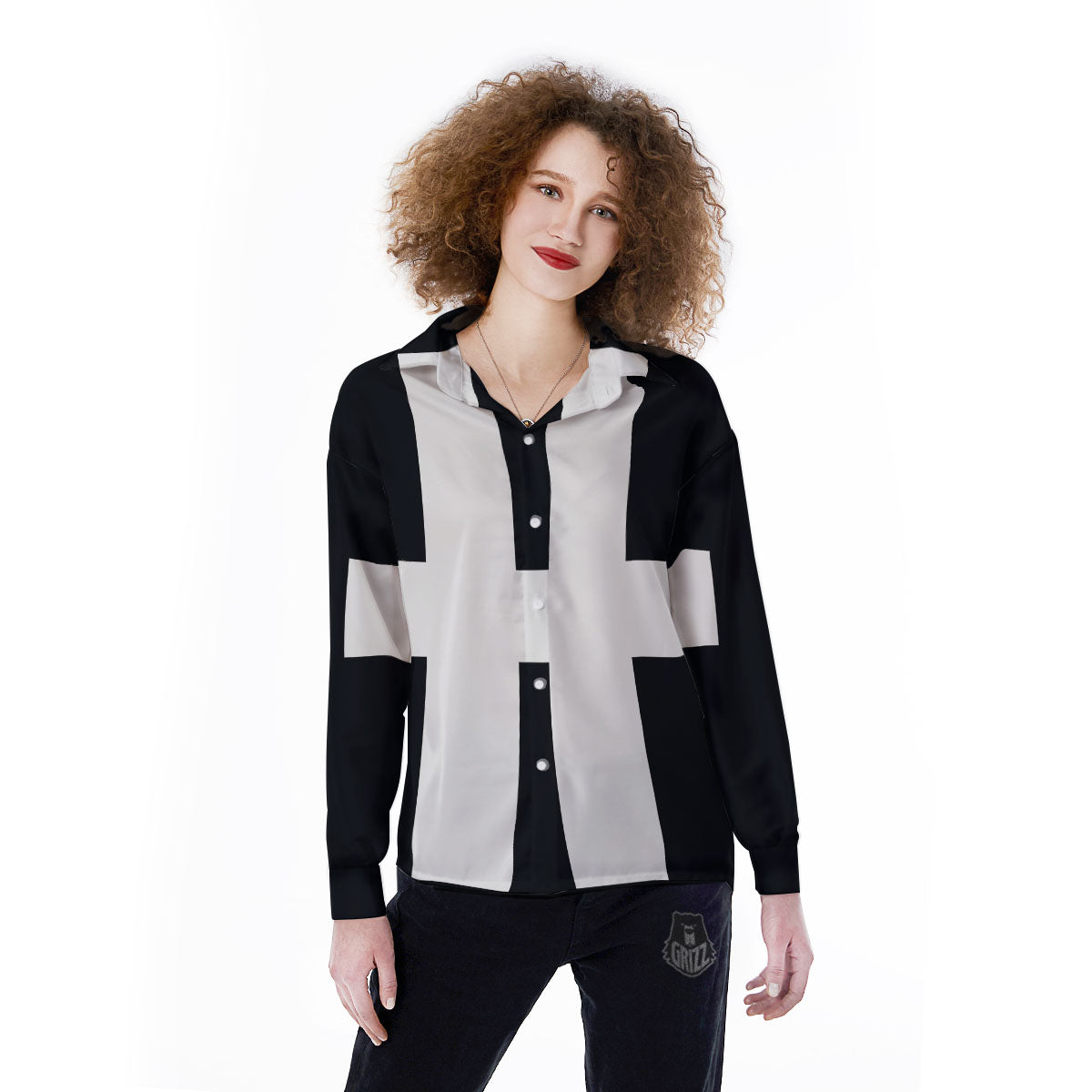 White And Black Pisces Sign Print Women's Long Sleeve Shirts-grizzshop