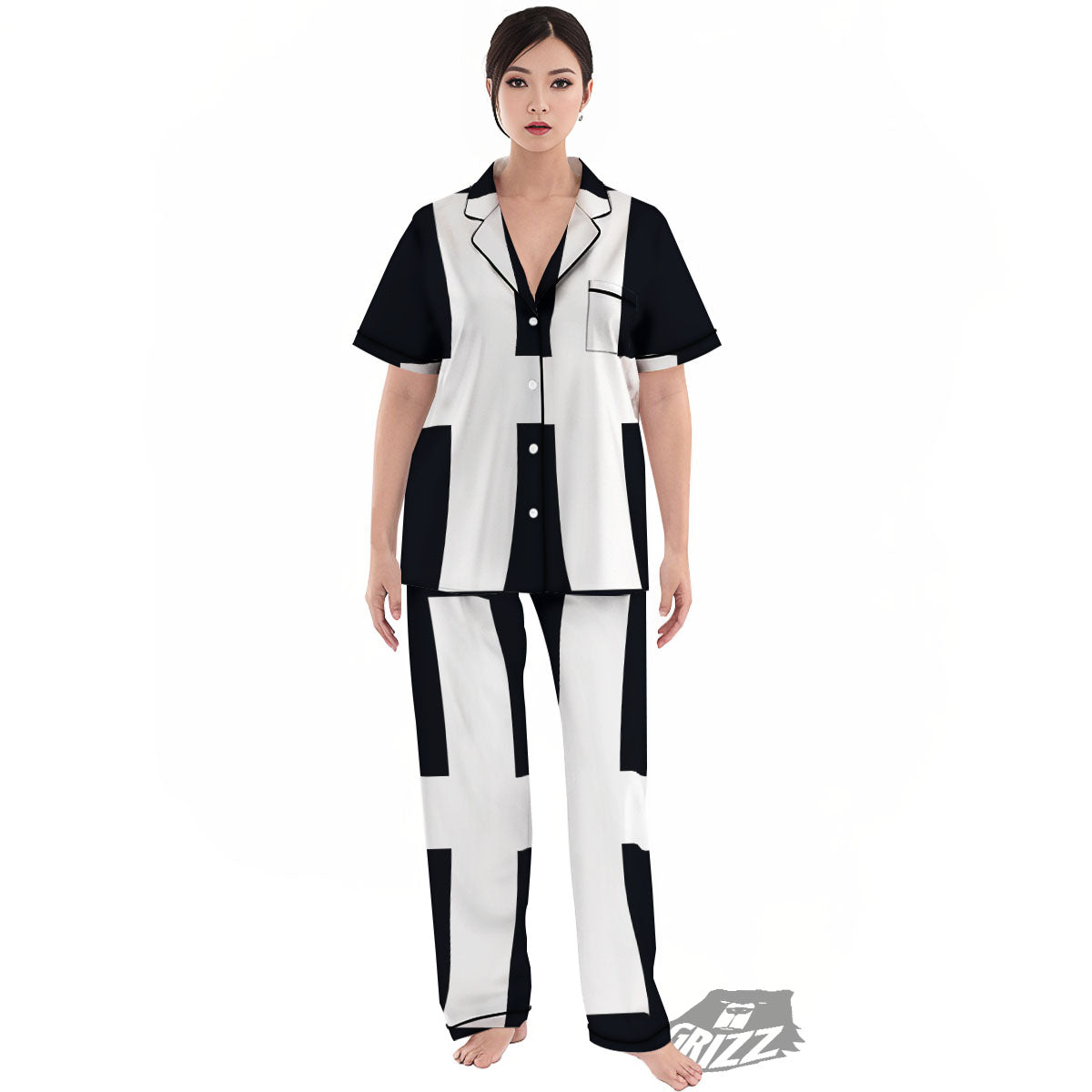 White And Black Pisces Sign Print Women's Pajamas Set-grizzshop